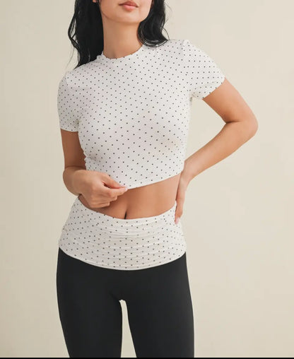 Ultra Soft Short Sleeve Tee -(White Polka Dot)