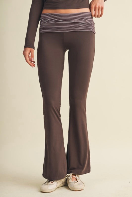 Ultra Soft Fold Over Pants (Brown Stripe)