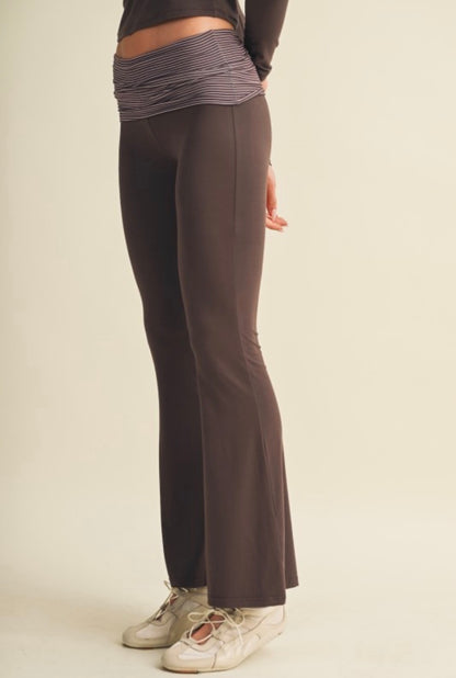 Ultra Soft Fold Over Pants (Brown Stripe)