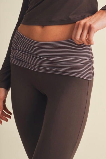 Ultra Soft Fold Over Pants (Brown Stripe)