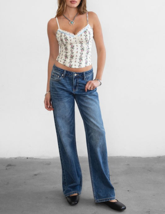 Low Rise Straight Leg Denim Jeans