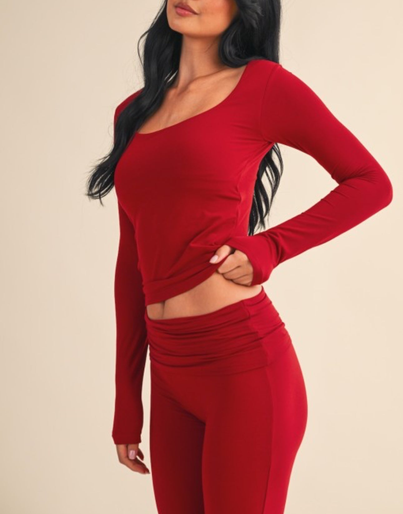 Ultra Soft Long Sleeve Square Neck Tee (Cherry)