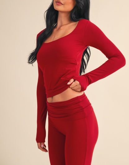Ultra Soft Long Sleeve Square Neck Tee (Cherry)