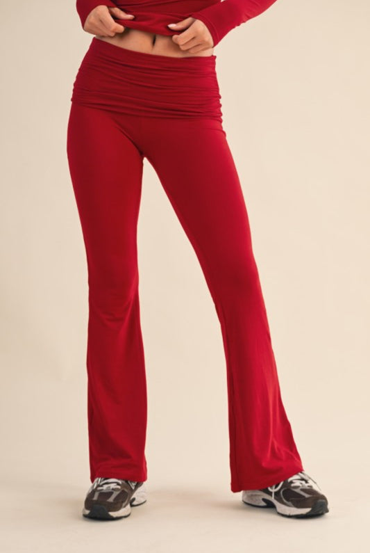 Ultra Soft Fold Over Pants (Cherry)