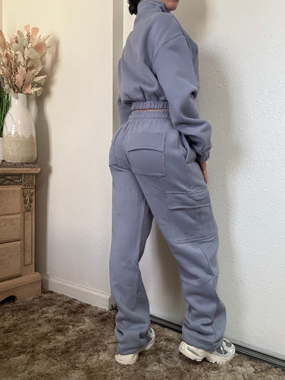 Essential Fleece Cargo Sweatpants (Frech Blue)