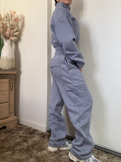 Essential Fleece Cargo Sweatpants (Frech Blue)