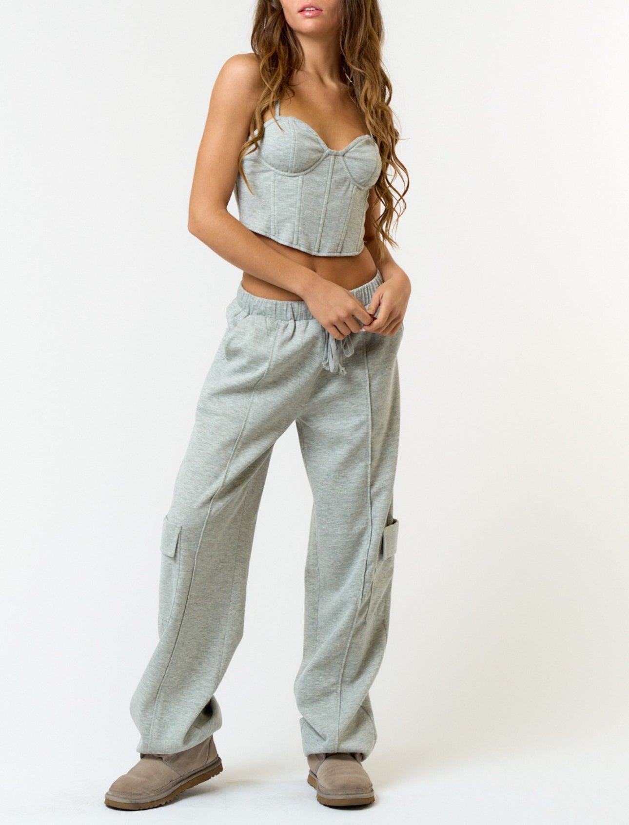 Corset Top Cargo Jogger Set -Grey