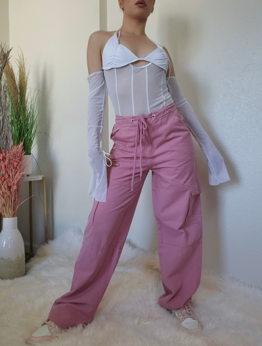 Parachute Cargo Pants -Pink