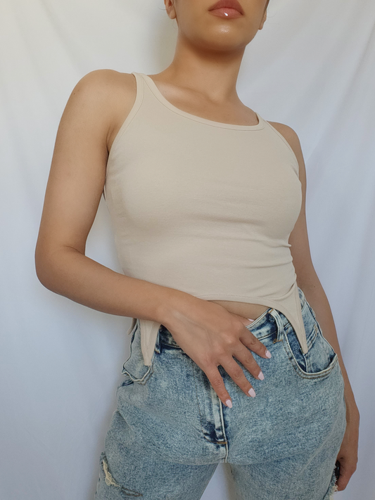 Form Fitting Sleeveless Crop Top -Taupe