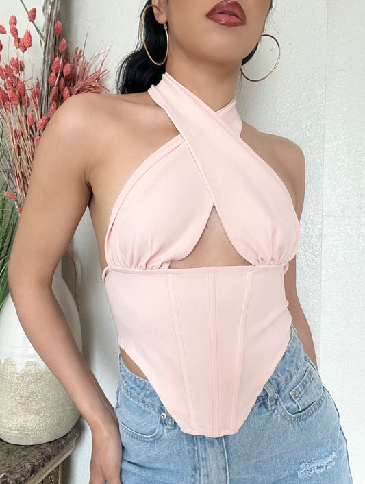 Halter Corset top -Blush