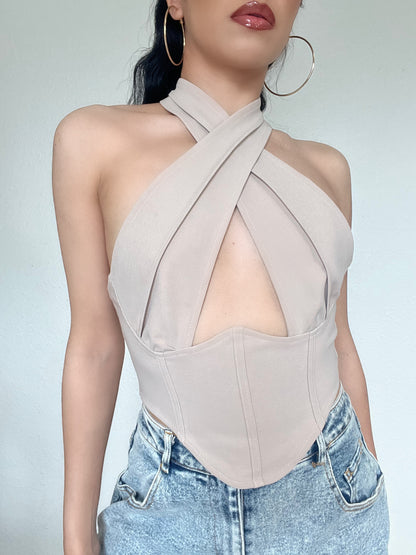 Halter Corset Top -Taupe