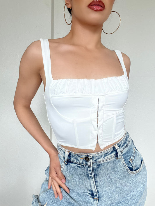 Ruched Hook and Eye Detail Top -White