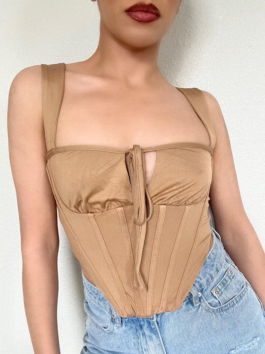 Corset Bustier Crop Top -Taupe