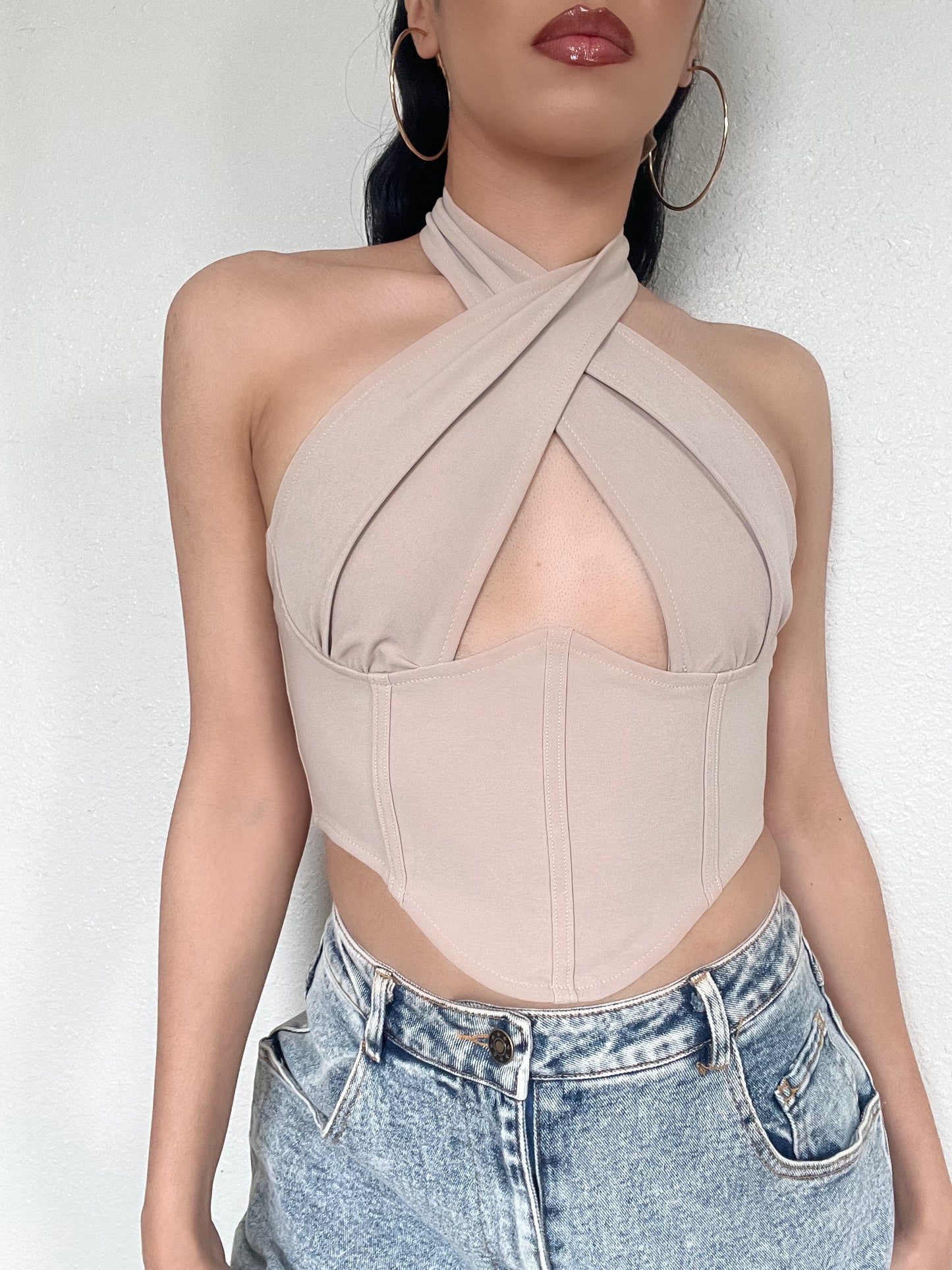 Halter Corset Top -Taupe