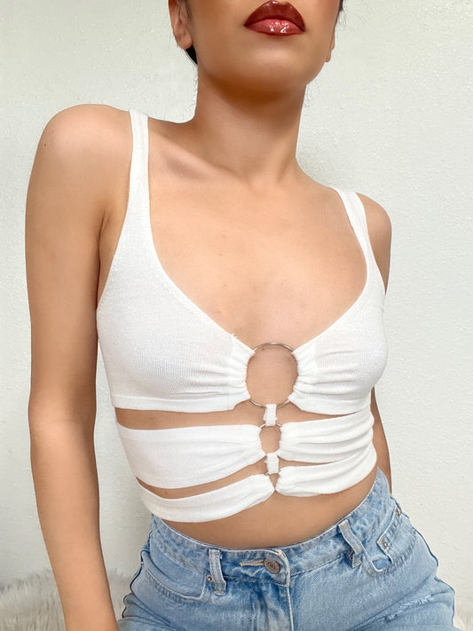 Poly Stretch Knit Crop Top -White